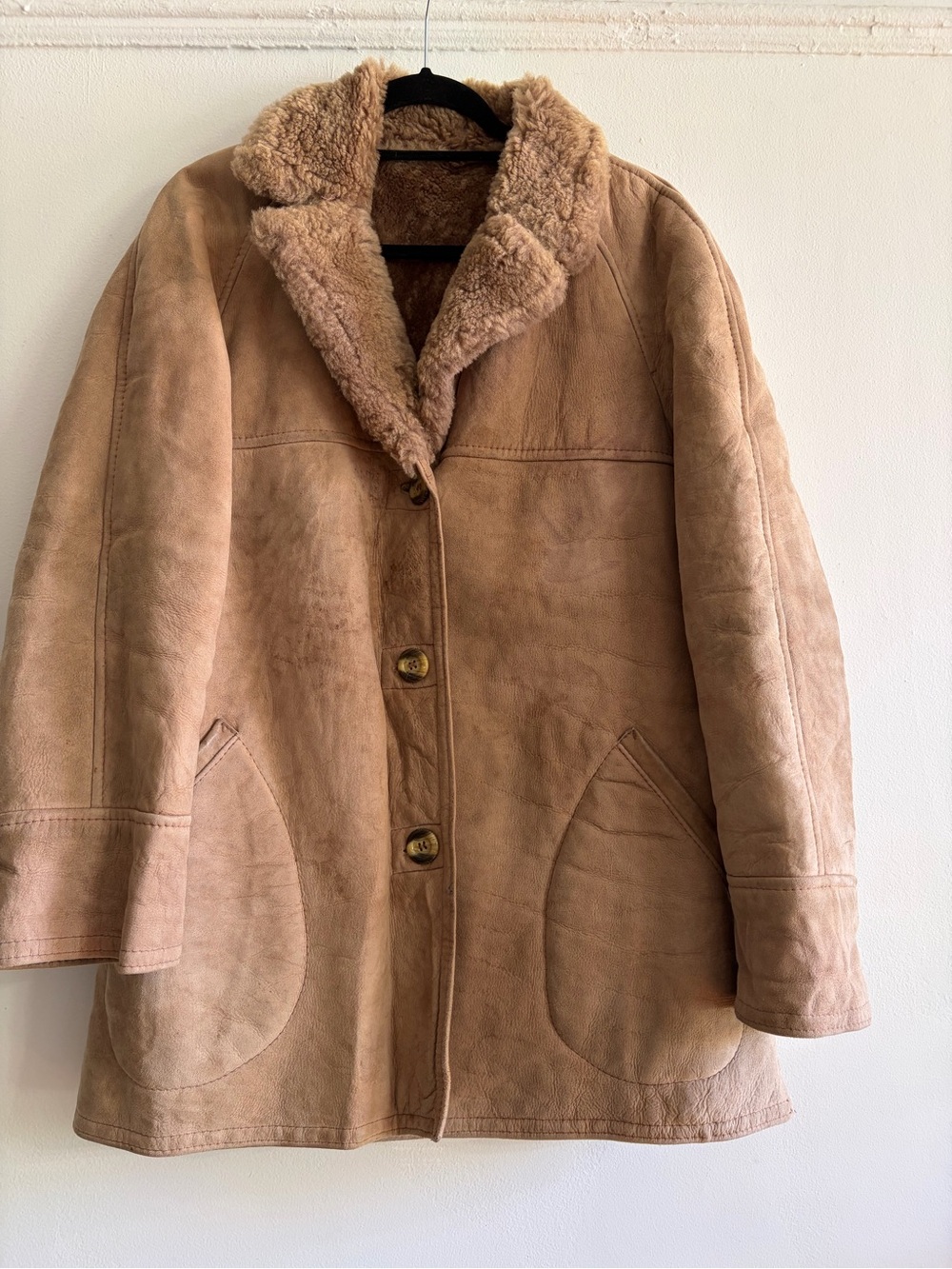 Classic Shearling-Trim Suede Coat in Tan/Light Brown